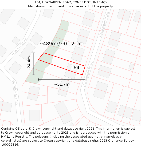 164, HOPGARDEN ROAD, TONBRIDGE, TN10 4QY: Plot and title map