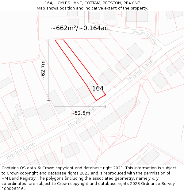 164, HOYLES LANE, COTTAM, PRESTON, PR4 0NB: Plot and title map