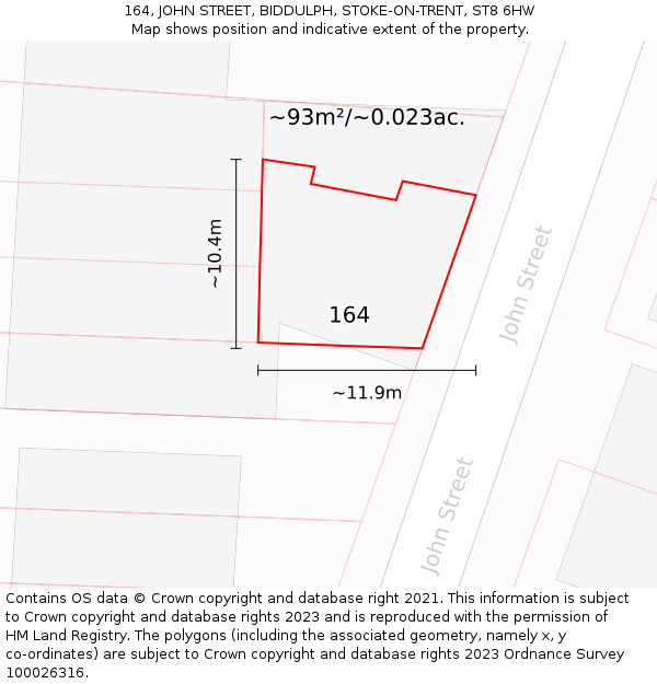 164, JOHN STREET, BIDDULPH, STOKE-ON-TRENT, ST8 6HW: Plot and title map