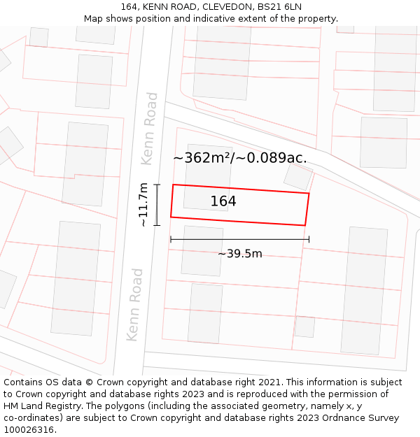 164, KENN ROAD, CLEVEDON, BS21 6LN: Plot and title map