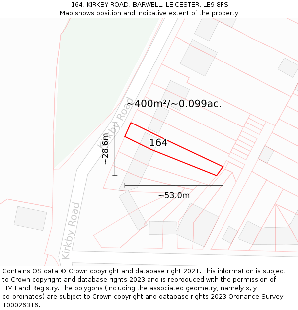 164, KIRKBY ROAD, BARWELL, LEICESTER, LE9 8FS: Plot and title map