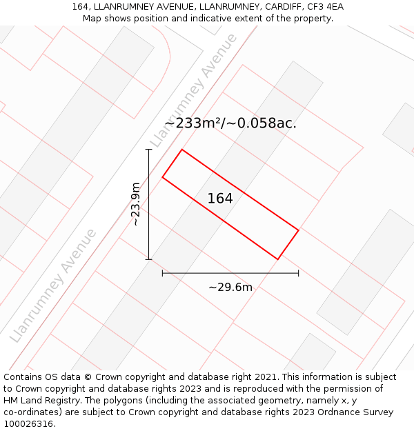 164, LLANRUMNEY AVENUE, LLANRUMNEY, CARDIFF, CF3 4EA: Plot and title map