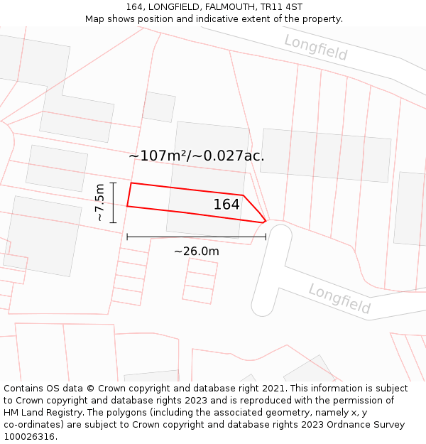 164, LONGFIELD, FALMOUTH, TR11 4ST: Plot and title map