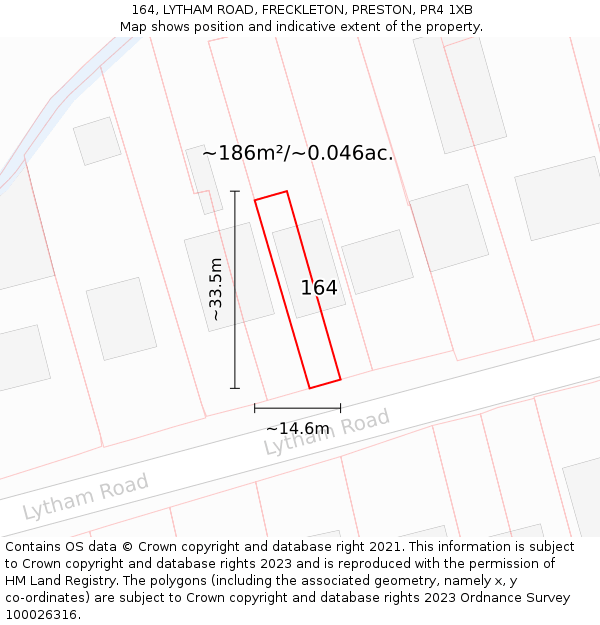 164, LYTHAM ROAD, FRECKLETON, PRESTON, PR4 1XB: Plot and title map