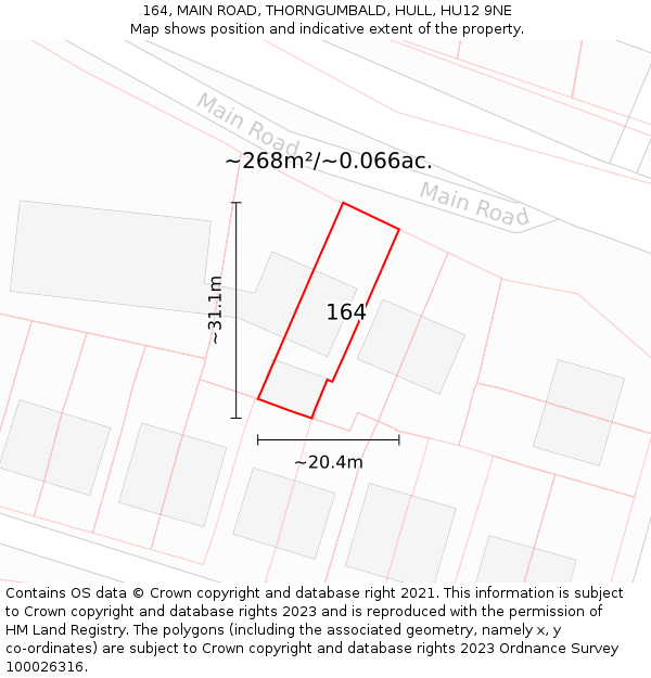 164, MAIN ROAD, THORNGUMBALD, HULL, HU12 9NE: Plot and title map