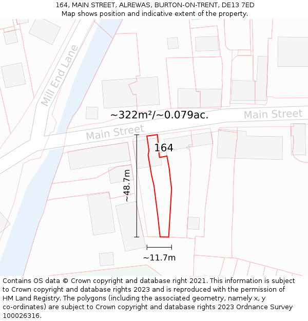 164, MAIN STREET, ALREWAS, BURTON-ON-TRENT, DE13 7ED: Plot and title map