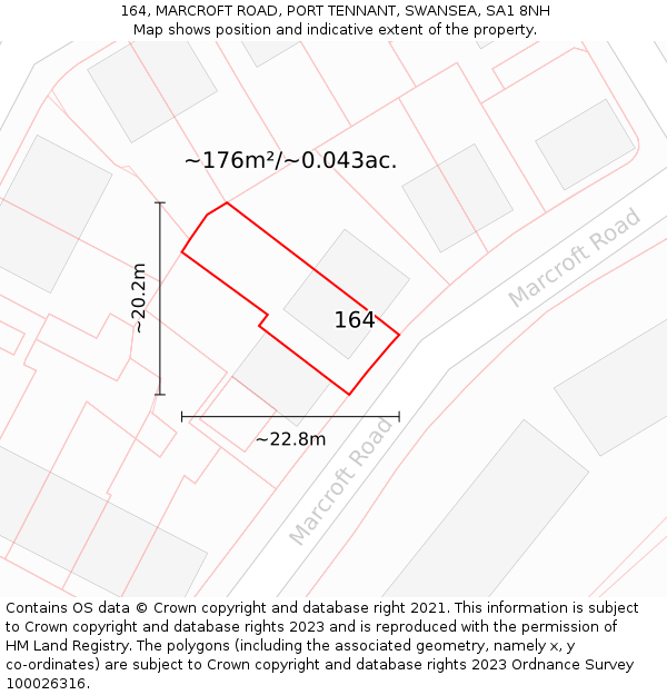 164, MARCROFT ROAD, PORT TENNANT, SWANSEA, SA1 8NH: Plot and title map