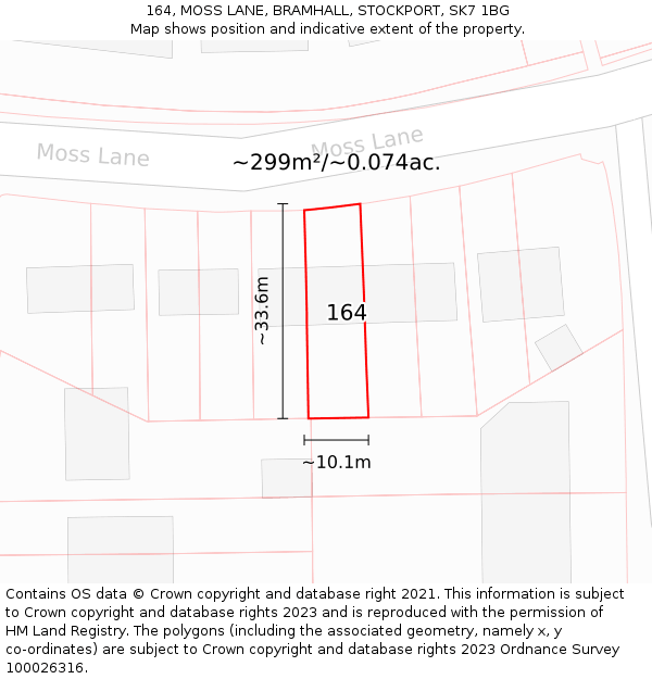 164, MOSS LANE, BRAMHALL, STOCKPORT, SK7 1BG: Plot and title map