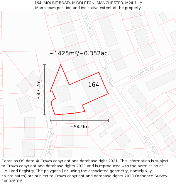 164, MOUNT ROAD, MIDDLETON, MANCHESTER, M24 1HA: Plot and title map