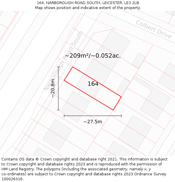 164, NARBOROUGH ROAD SOUTH, LEICESTER, LE3 2LB: Plot and title map