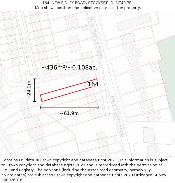 164, NEW RIDLEY ROAD, STOCKSFIELD, NE43 7EL: Plot and title map