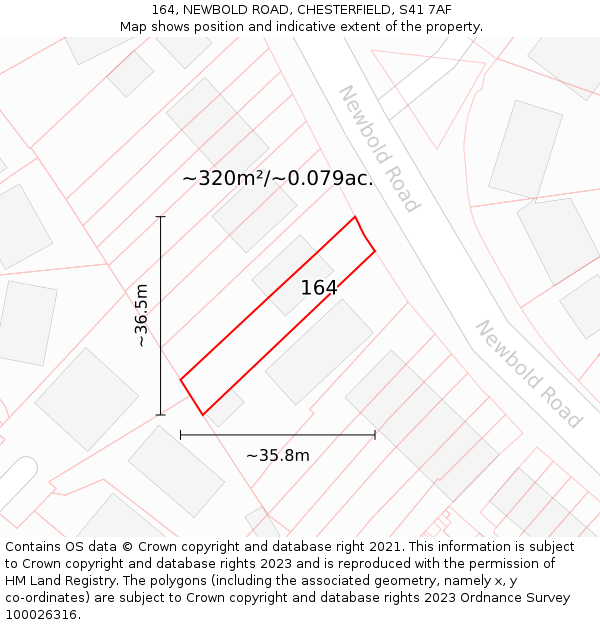 164, NEWBOLD ROAD, CHESTERFIELD, S41 7AF: Plot and title map