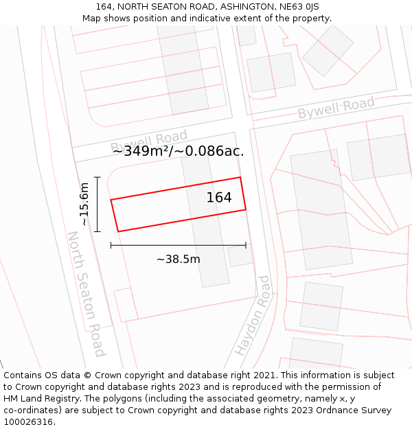 164, NORTH SEATON ROAD, ASHINGTON, NE63 0JS: Plot and title map