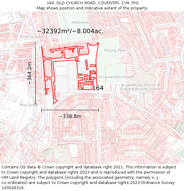 164, OLD CHURCH ROAD, COVENTRY, CV6 7PG: Plot and title map