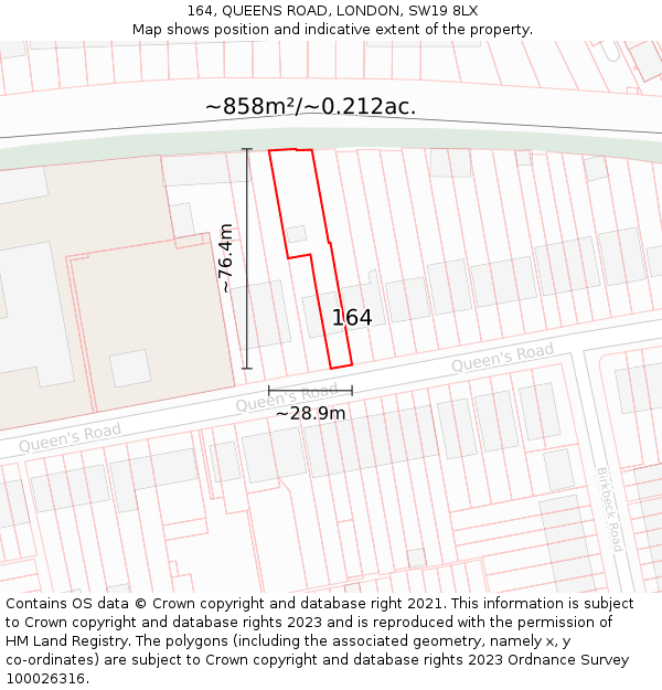 164, QUEENS ROAD, LONDON, SW19 8LX: Plot and title map