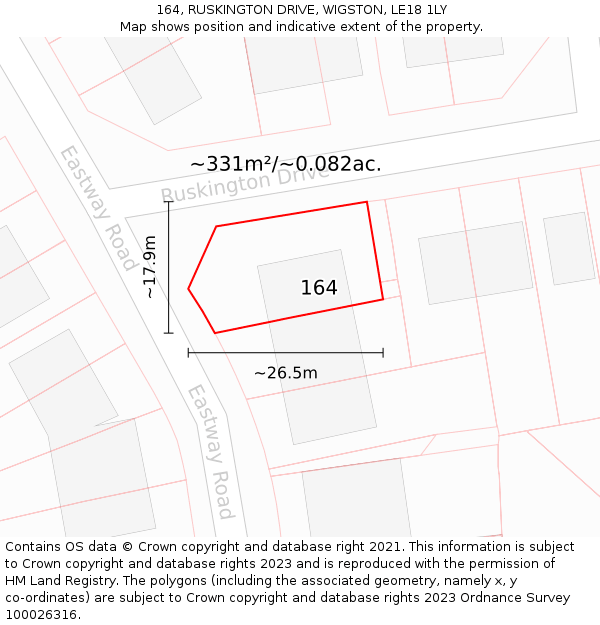 164, RUSKINGTON DRIVE, WIGSTON, LE18 1LY: Plot and title map