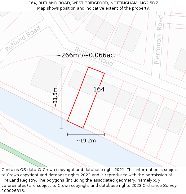 164, RUTLAND ROAD, WEST BRIDGFORD, NOTTINGHAM, NG2 5DZ: Plot and title map