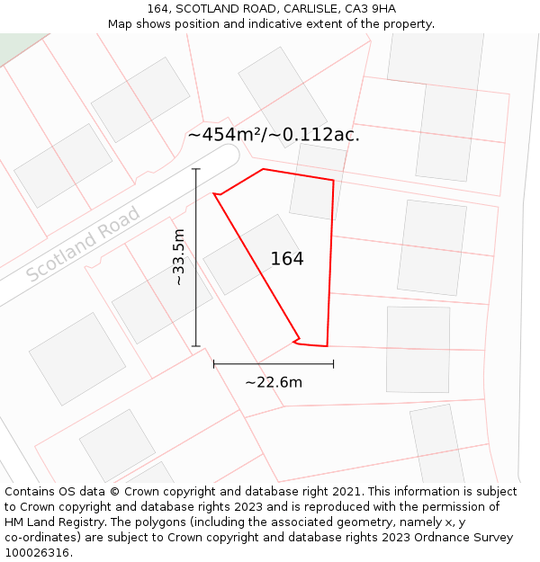 164, SCOTLAND ROAD, CARLISLE, CA3 9HA: Plot and title map