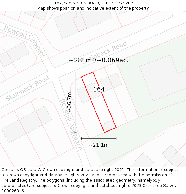 164, STAINBECK ROAD, LEEDS, LS7 2PP: Plot and title map