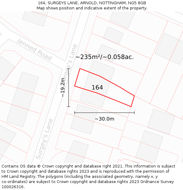 164, SURGEYS LANE, ARNOLD, NOTTINGHAM, NG5 8GB: Plot and title map