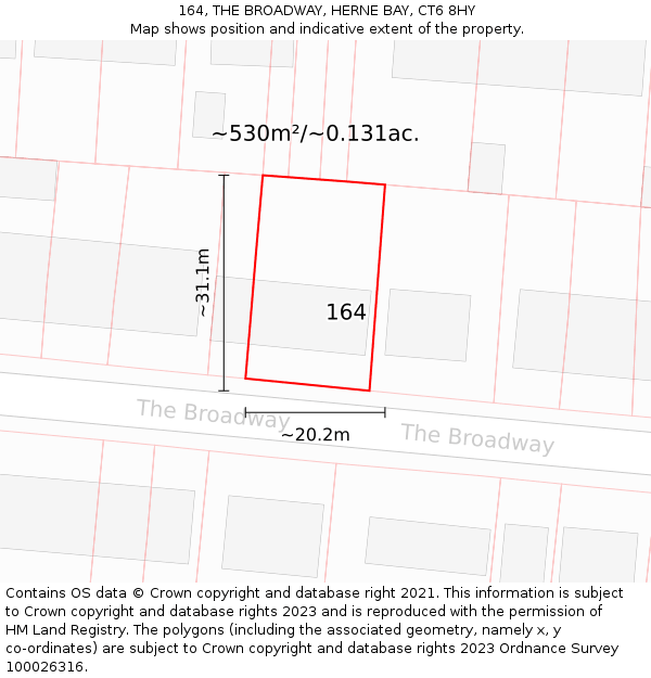 164, THE BROADWAY, HERNE BAY, CT6 8HY: Plot and title map