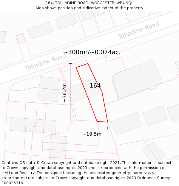 164, TOLLADINE ROAD, WORCESTER, WR4 9QH: Plot and title map