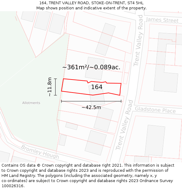 164, TRENT VALLEY ROAD, STOKE-ON-TRENT, ST4 5HL: Plot and title map