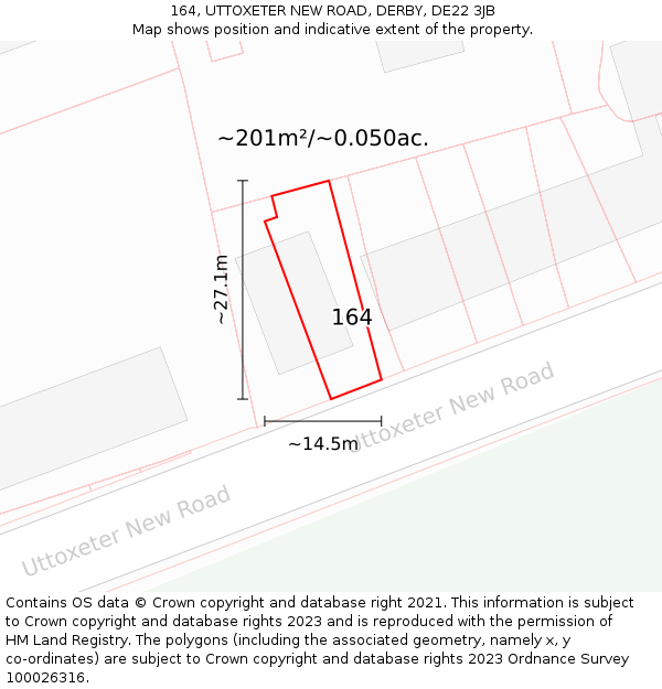 164, UTTOXETER NEW ROAD, DERBY, DE22 3JB: Plot and title map