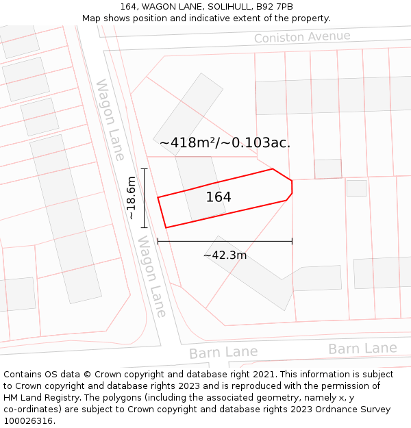 164, WAGON LANE, SOLIHULL, B92 7PB: Plot and title map