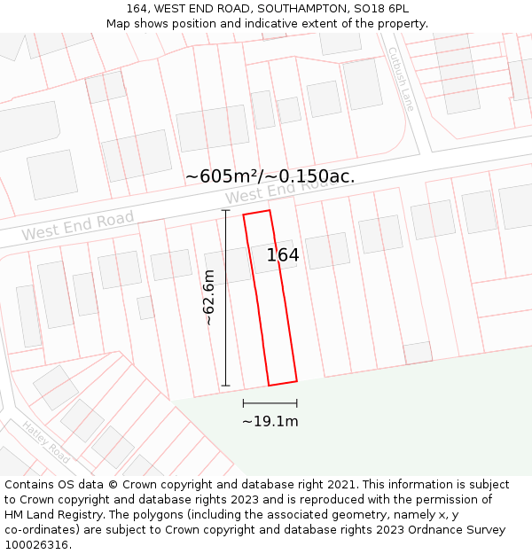 164, WEST END ROAD, SOUTHAMPTON, SO18 6PL: Plot and title map