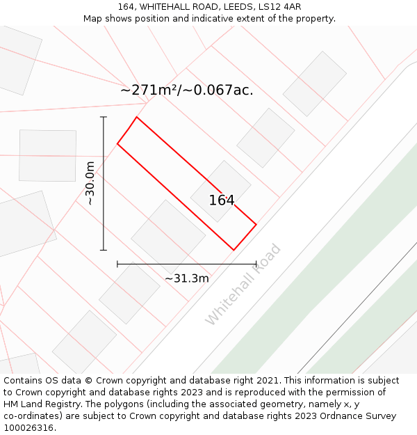 164, WHITEHALL ROAD, LEEDS, LS12 4AR: Plot and title map