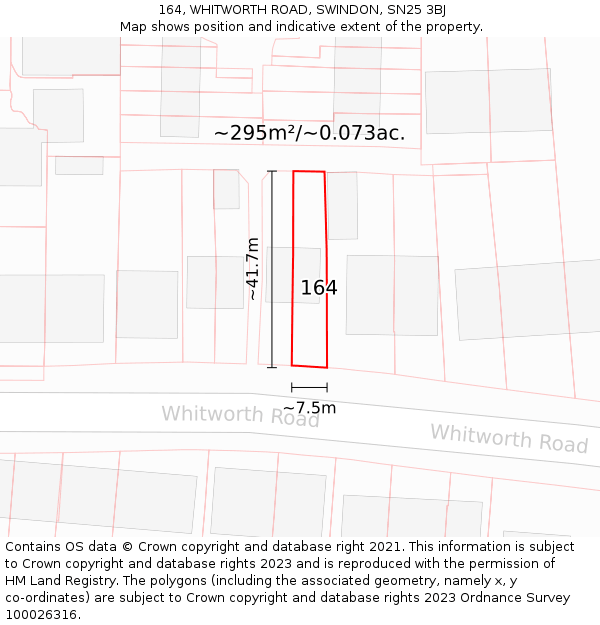 164, WHITWORTH ROAD, SWINDON, SN25 3BJ: Plot and title map