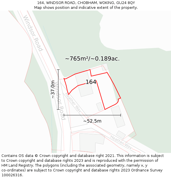 164, WINDSOR ROAD, CHOBHAM, WOKING, GU24 8QY: Plot and title map