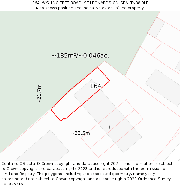 164, WISHING TREE ROAD, ST LEONARDS-ON-SEA, TN38 9LB: Plot and title map