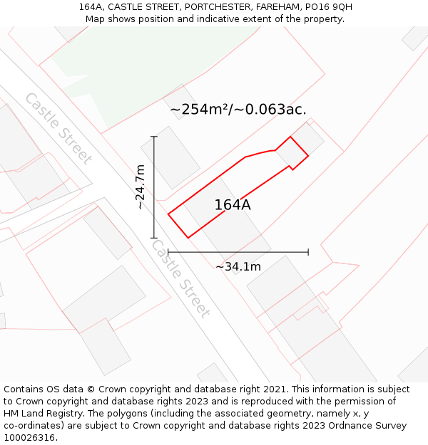 164A, CASTLE STREET, PORTCHESTER, FAREHAM, PO16 9QH: Plot and title map