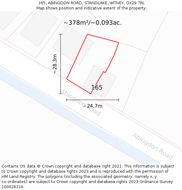 165, ABINGDON ROAD, STANDLAKE, WITNEY, OX29 7RL: Plot and title map