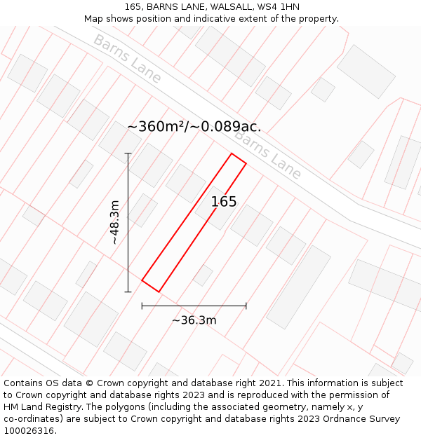 165, BARNS LANE, WALSALL, WS4 1HN: Plot and title map