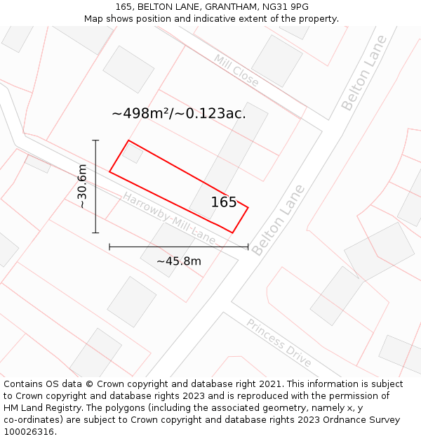 165, BELTON LANE, GRANTHAM, NG31 9PG: Plot and title map