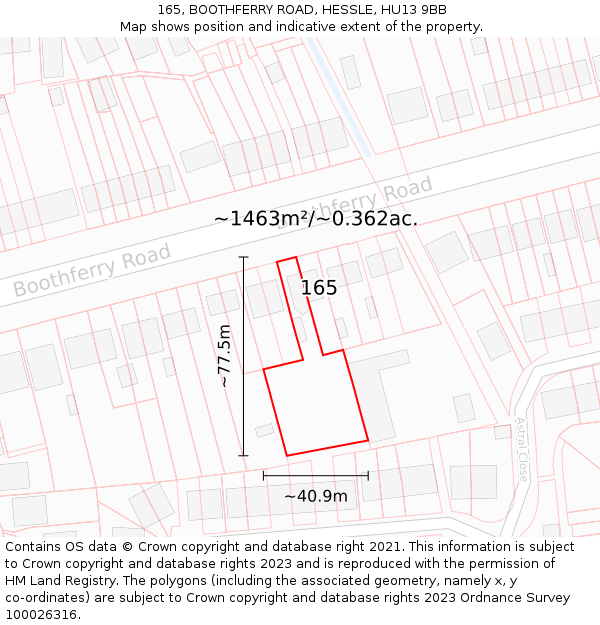 165, BOOTHFERRY ROAD, HESSLE, HU13 9BB: Plot and title map