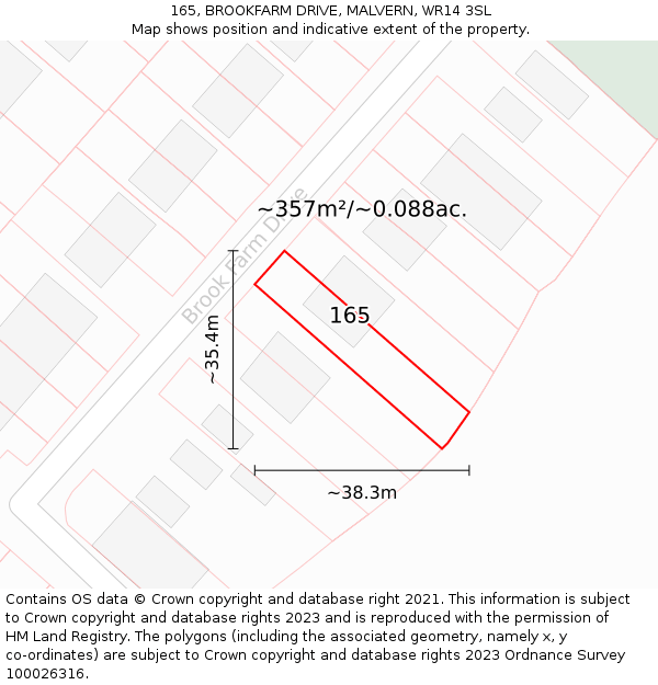 165, BROOKFARM DRIVE, MALVERN, WR14 3SL: Plot and title map