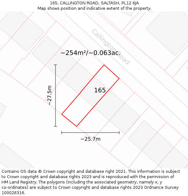 165, CALLINGTON ROAD, SALTASH, PL12 6JA: Plot and title map