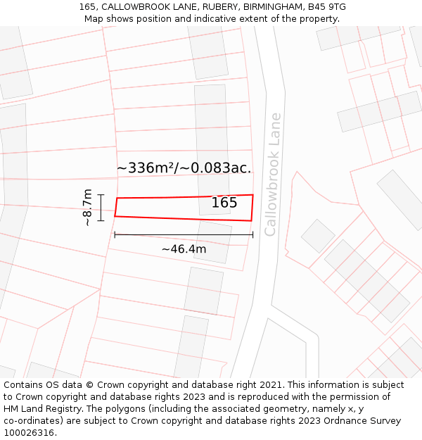 165, CALLOWBROOK LANE, RUBERY, BIRMINGHAM, B45 9TG: Plot and title map