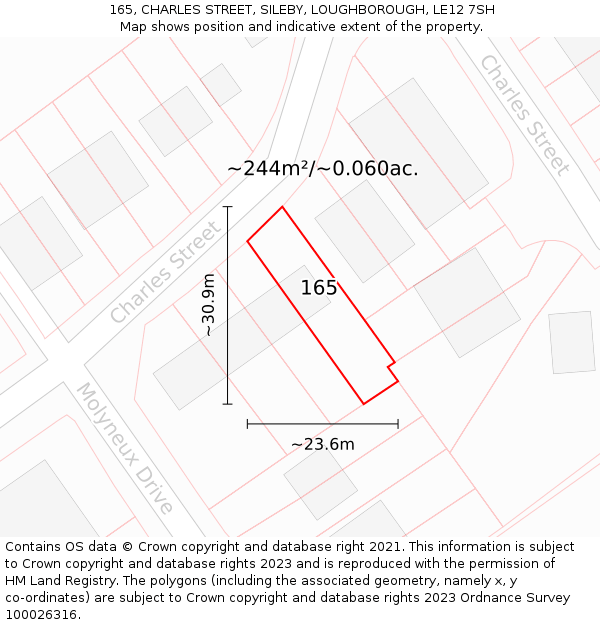 165, CHARLES STREET, SILEBY, LOUGHBOROUGH, LE12 7SH: Plot and title map