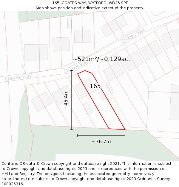 165, COATES WAY, WATFORD, WD25 9PF: Plot and title map