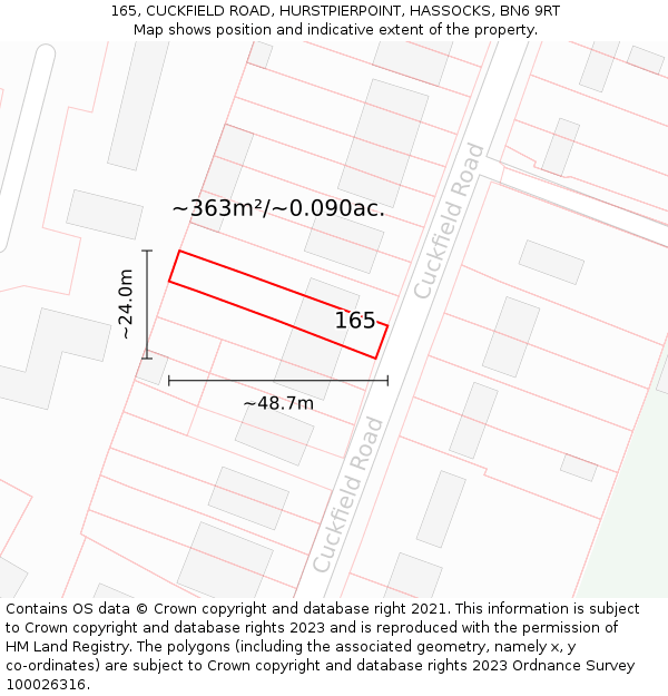 165, CUCKFIELD ROAD, HURSTPIERPOINT, HASSOCKS, BN6 9RT: Plot and title map