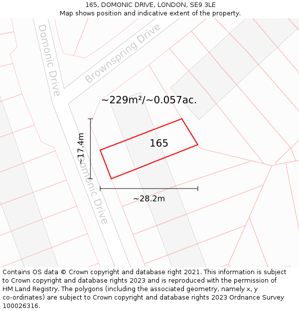 165, DOMONIC DRIVE, LONDON, SE9 3LE: Plot and title map