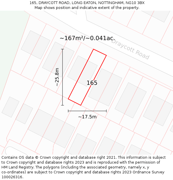 165, DRAYCOTT ROAD, LONG EATON, NOTTINGHAM, NG10 3BX: Plot and title map