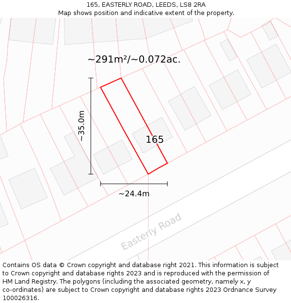 165, EASTERLY ROAD, LEEDS, LS8 2RA: Plot and title map