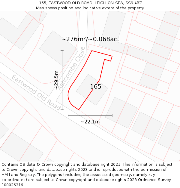 165, EASTWOOD OLD ROAD, LEIGH-ON-SEA, SS9 4RZ: Plot and title map