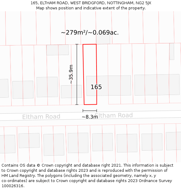 165, ELTHAM ROAD, WEST BRIDGFORD, NOTTINGHAM, NG2 5JX: Plot and title map